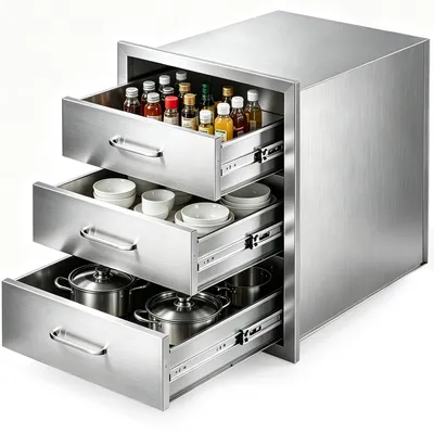 Produktbild von VEVOR Außenküchenschubladen 18,11" B x 23,23" T x 23,23" H, Edelstahl-BBQ-Schubladen mit Griffen für dreifachen Zugang, BBQ-Insel-Schublade für Außenküchen oder Grillstation auf der Terrasse