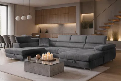 Produktbild von Sofiland Aller U-Form Ecksofa XXL Schlaffunktion 2 Bettkästen Grau Links