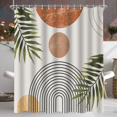 Produktbild von Duschvorhang Blätter Linie 200x200cm Wasserabweisend mit 12 Ösen
