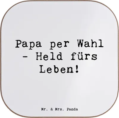 Produktbild von Mr. & Mrs. Panda Holzuntersetzer Spruch Adoptivvater Held - Weiß - Geschenk, Coaster, Familienmitglieder, Liebe, herzerwärmende Sprüche, Tischschoner, Adoption, Familie