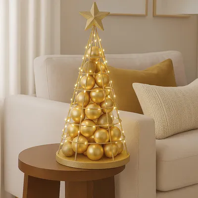 Produktbild von Deko-Baum MCW-O91, Weihnachtsbaum Schmuckbaum Weihnachtsdeko Christbaum zum Beschmücken, Metall 60cm  goldfarben