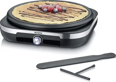 Produktbild von Elektrischer Crêpe-Maker XXL – – CM2199 – Ø 38 cm – Mit Spatel und Verteiler – Gebürsteter Edelstahl / Schwarz