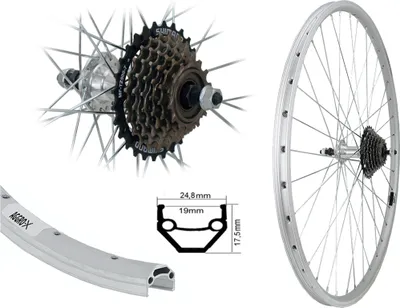 Produktbild von Aggro-X 28 Zoll Hinterrad Laufrad silber Felge Hohlkammer V-Profil + 7-Fach Shimano Zahnkranz