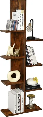 Produktbild von 8-stöckiges Bücherregal in Baumform, platzsparendes Zimmerregal mit Kippschutzsystem für Bücher, Pflanzen, Ornamente, freistehendes Dekoregal, Braun