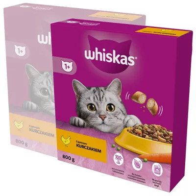 Zdjęcie produktu dla Whiskas Adult 2x800g Sucha Karma Pełnoporcjowa Dla Dorosłych Kotów Z Kurczakiem