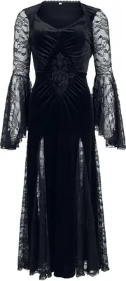 Produktbild von Gothicana by EMP Damen schwarzes Samtkleid mit Spitzeneinsätzen und Stickerei S