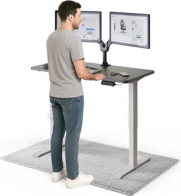 Produktbild von DESKSPACE PRO Elektrisch höhenverstellbarer Schreibtisch – 120x60 cm Memory & Kollisionsschutz, Computertisch Schwarz Tischplatte / Weißes Gestell