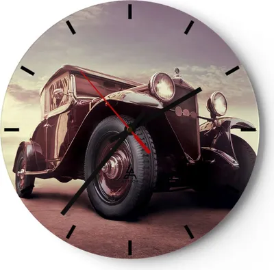 Produktbild von Wanduhr - Rund - Glasuhr - Retro auto luxus alt - 40x40cm - Schleichendes Uhrwerk - Lautlos - zum Aufhängen bereit - Dekoration Modern - Wanddekoration aus Glas - C3AR40x40-2621
