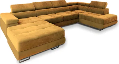 Produktbild von Masseno Ecksofa CASONE R-S mit Schlaffunktion U-Form, Sofa mit Bettkasten, Wohnzimmersofa, Couch, Soffa, Bettsofa, Couchgarnitur- Gelb, MONOLITH 48