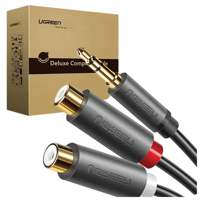 Image de Ugreen Av109 mâle 3.5Mm Jack vers 2X femelle Rca (Cinch) Cable 0.25M (Noir)