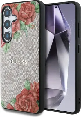 Produktbild von Guess Leder 4G Farbdruck Metall Klassisches Logo MagSafe Hülle für Samsung Galaxy S25 - Rosa