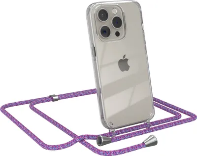 Produktbild von EAZY CASE Handykette kompatibel mit Apple iPhone 15 Pro, Handyhülle mit Umhängeband, Handykordel, Schutzhülle Clear, Band in Bunt