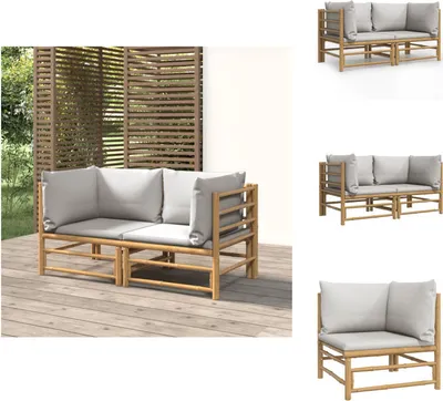 Produktbild von vidaXL Garten-Ecksofas mit Hellgrauen Kissen 2 Stk. Bambus -  Gartenmöbel-Sets