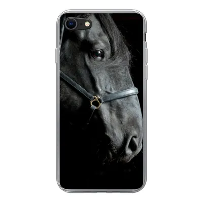 Produktbild von MuchoWow® Handyhülle Schutzhülle Hülle für iPhone SE 2020 Pferd - Leicht - Schwarz Silikon Softcase Handy Hülle - Kartenbesitzer