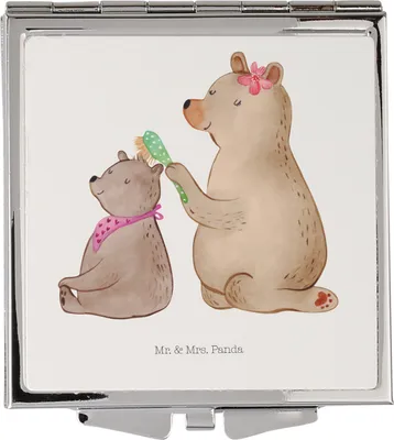 Produktbild von Mr. & Mrs. Panda Schminkspiegel Bär Kind - Weiß - Geschenk, Mama, Handspiegel, Mutter, Kleiner Spiegel, Muttertag, Frauen, Quadratischer, Taschenspiegel, Bären
