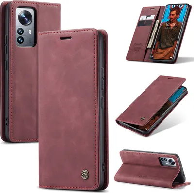Obrázek produktu pro Xiaomi 12 Pro Pouzdro, RetroPolyuretanKožené Pouzdro s Funkcí Stojánku pro Xiaomi 12 Pro červené