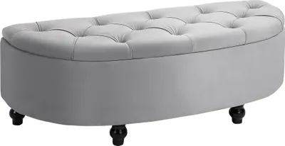 Produktbild von HOMCOM Sitzbank Sitzhocker Sitztruhe Aufbewahrungsbox Fußbank mit Stauraum geöffnetem Deckel für Schlafzimmer Velvet-Touch Gummiholz Grau 120 x 46 x 42 cm
