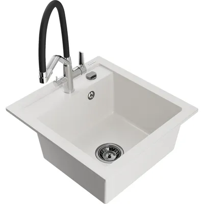 Obrázek produktu pro Mexen Vito 1,5-miskový granitový dřez s kuchyňskou baterií Duo, Bílá - 6503-20-671701-07-B