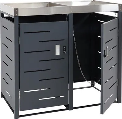 Immagine prodotto di Copertura per 2 bidoni della spazzatura MCW-H40b, box per bidoni della spazzatura, fioriera combinata in acciaio inossidabile e metallo, 39 kg, 110x115x62 cm, espandibile