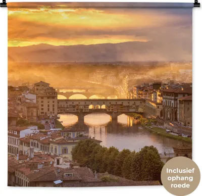 Produktbild von MuchoWow® Wandteppich Wandbehang Italien - Nebel - Sonnenaufgang - Florenz 90x90 cm Tapisserie Dekoration Wandtuch - Wandaufhänger