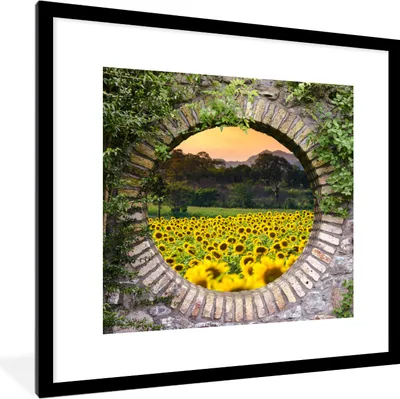 Produktbild von MuchoWow® Gerahmtes Poster Durchschauen - Blumen - Sonnenblume 40x40 cm - Poster mit Schwarzem Bilderrahmen Wandposter Rahmen Foto Bilder - Poster - Plakat im Rahmen