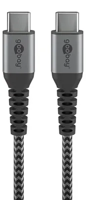 Produktbild von USB-C™-auf-USB-C™-Textilkabel mit Metallsteckern (spacegrau/silber), 1 m elegantes und extra-robustes Verbindungskabel für Geräte mit USB-C™-Anschluss