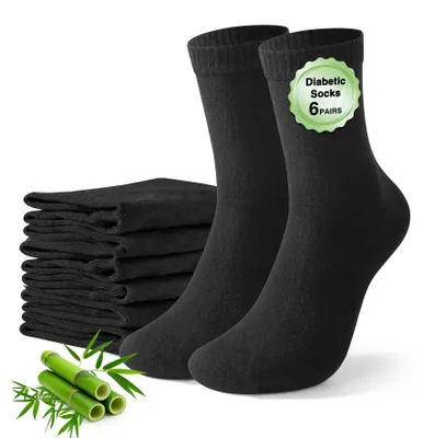 Produktbild von FALARY Diabetiker Socken Herren 47-49 Bambus Diabetikersocken Herren Ohne Gummibund (6 Paar) Herrensocken 47-50 Schwarz Gesundheitssocken Mit Komfortbund Socken Ohne Gummi – Schwarz*6
