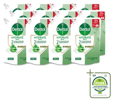 Produktbild von 12 x Dettol Handseife Nachfüller Hydrate - Aloe Vera & Bambus - 500 ml - Großpackung - 12 Stücke