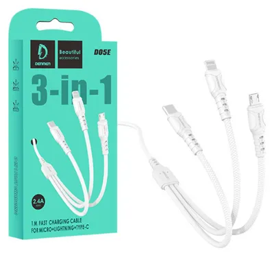 Zdjęcie produktu dla Kabel Usb 3W1 Denmen Biały 1M D05E