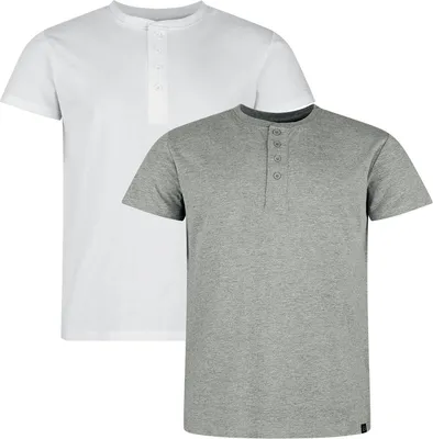 Produktbild von RED by EMP Herren weiß/graue basic T-Shirts mit Knopfleiste L