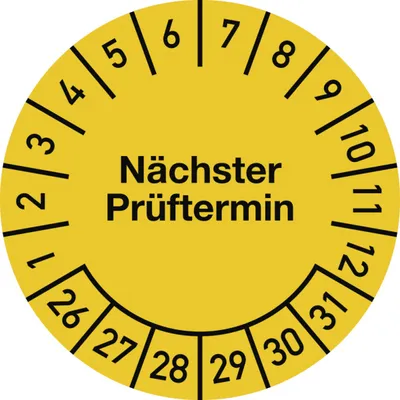 Produktbild von Dreifke® Prüfplakette  am: durch:... 2026-2031, Dokumentenfolie,Ø 40 m...