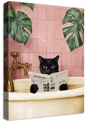 Leinwandbild Katze mit Pflanzen, 40x60 cm, Holzrahmen, modern