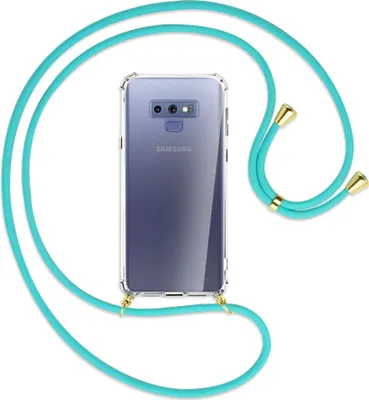 Produktbild von Handykette Backcover-Schutzhülle mit Band (Metall goldfarben) für Samsung Galaxy Note 9 - türkis
