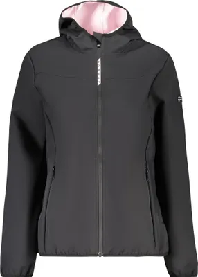 Produktbild von Damen Softshell-Jacke Schwarz mit Kapuze und Kontrastdetails