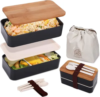 Produktbild von Bento Lunchbox Erwachsene, 2-Stufige Brotdose Lunch Box mit Besteck
