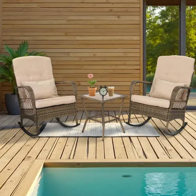 Produktbild von FCH Gartenmöbel Set 3-teiliges Balkonmöbel Set Balkon 2 Personen,mit 1 Couchtisch & 2 Schaukelstühle