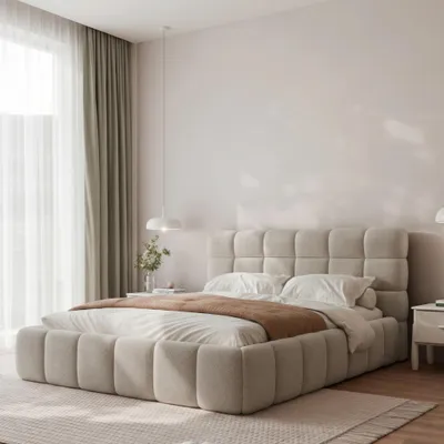 Produktbild von Polsterbett BORIO 180x200 Kaltbeige Boucle mit Bettkasten & Lattenrost