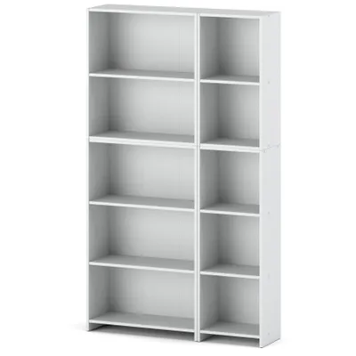 Image de STIV Möbel | Rayonnage Blanc Mat 110x189 cm | 10 étagères | 2 bibliothèques pour salon, bureau, chambre d'enfant