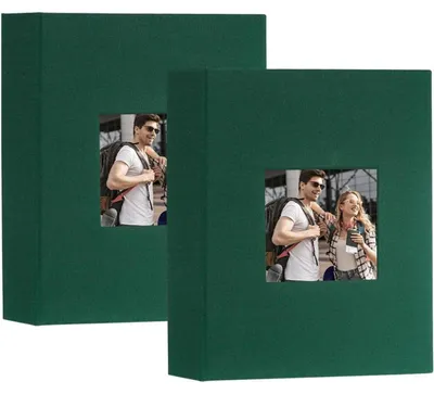 Productafbeelding van Fotoalbum, insteekalbum, linnen, donkergroen, 2-pack, geschikt voor 100 foto's, formaat 10x15 cm