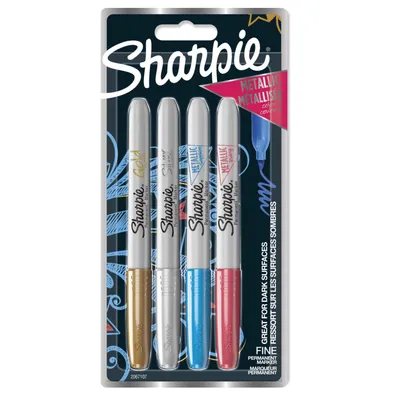 Produktbild von Sharpie 2067107, Blau, Gold, Rot, Silber, Fein, 0,9 mm, Keramik, Stoff, Leder, Papier, Kunststoff, Holz, Sichtverpackung, 4 Stück(e)