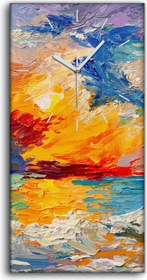 Produktbild von Wandbild Leinwand Bilder Wanduhr 30x60 Malerei Meeres bunte Sonnenuntergang - weiße Hände