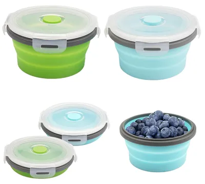Productafbeelding van Opvouwbare kom - Siliconen kom - 350 ml - Set van 2 - Met deksel