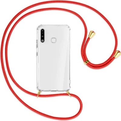 Produktbild von Handykette Backcover-Schutzhülle mit Band (Metall goldfarben) für Samsung Galaxy A70e - rot