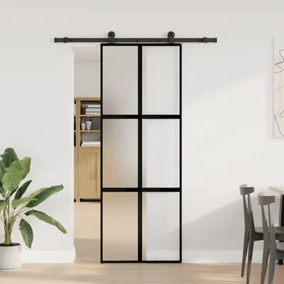 Obrázok produktu pre vidaXL Posuvné dvere s kovaním 76x205 cm tvrdené sklo a hliník