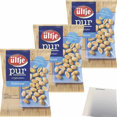 Produktbild von ültje Pur Erdnüsse 3er Pack (3x200g Beutel) + usy Block