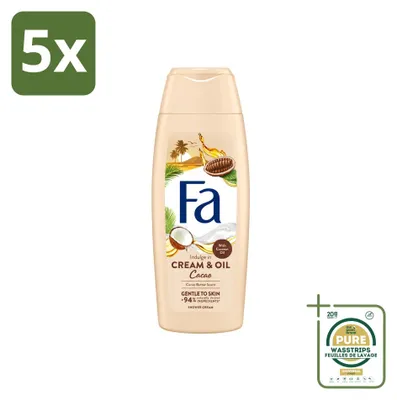 Productafbeelding van 5 x Fa Crème & Olie Cacao Douchecrème met cacaoboter en kokosolie, 250 ml - Voordeelverpakking - 5 stuks