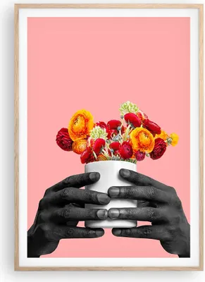 Produktbild von Gerahmtes Poster - Rahmen in heller Eiche - Schwarz Hände Blumen - 70x100 cm - Wand Bild - Wanddeko - Wandbilder - Kunstposter - Wandposter - Bilderrahmen - Bilder - Kunstdruck - P2NPA70x100-4706