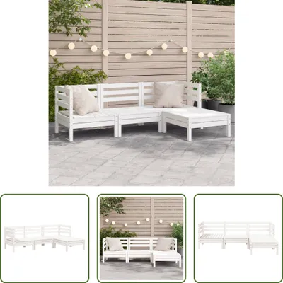Produktbild von The Living Store Gartensofa 3-Sitzer mit Hocker Weiß Massivholz Kiefer