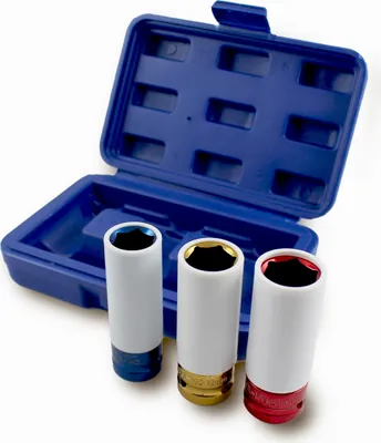 Produktbild von Bituxx® 3 tlg Schlagnuss Set Steckschlüssel Felgenschutznüsse Schonnüsse Schöneinsätze Nuss Kfz Radwechsel Pkw für Schlagschrauber oder Drehmomentschlüssel Aufnahme 1/2" (17 mm / 19 mm / 21 mm)  MS-16491