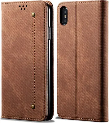 Produktbild von iPhone XS Max Hülle, LaimTop Denim Leder Brieftasche Magnetverschluss Flip Bookstyle Schutzhülle mit Standfunktion für iPhone XS Max Braun